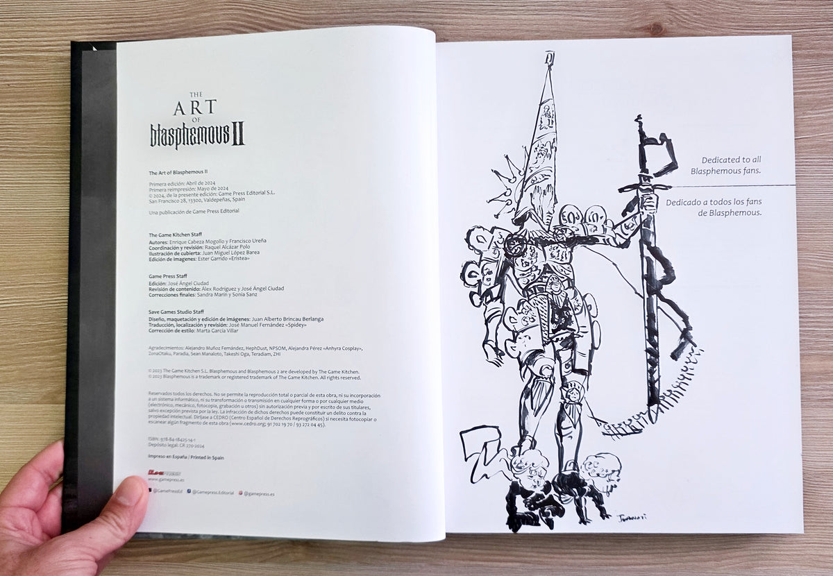 Crisanta Glory. Blasphemous II book with author's ink drawing.